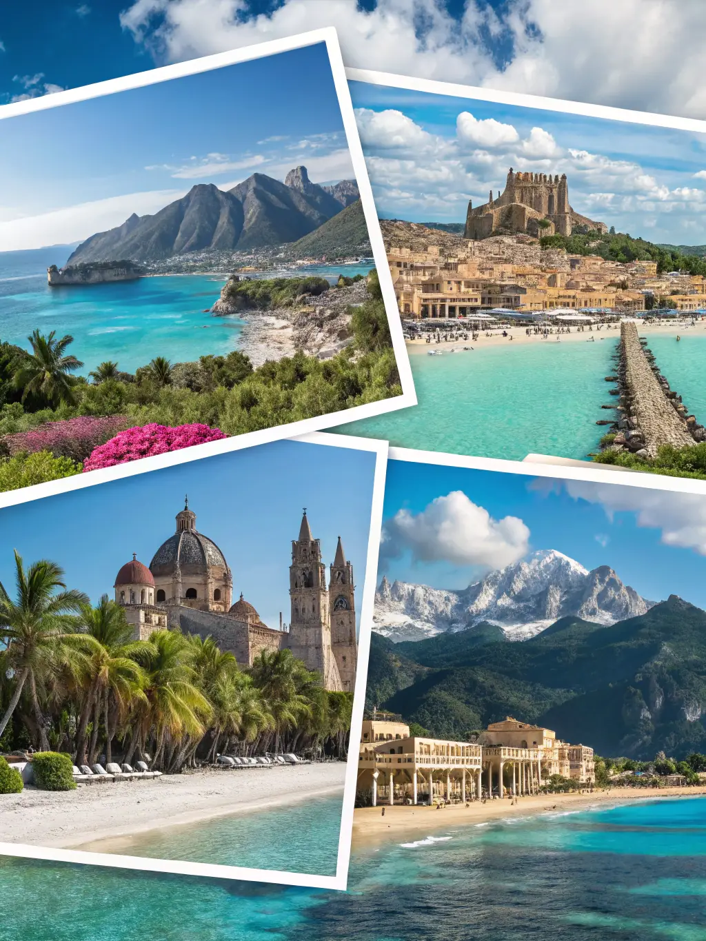 A collage of images showcasing various modes of transport (plane, train, boat) and accommodation options (boutique hotels, eco-lodges).